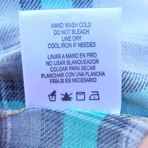 BONGO Green White Plaid 3/4 Pin Up Sleeve Button Up Shirt Sz L - Picture 10 of 10